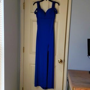 Royal blue long dress with slit in the front